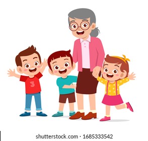 happy cute old woman with family together