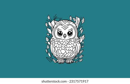 happy cute owl kawaii line art design