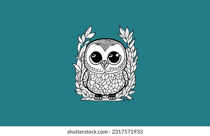 happy cute owl kawaii line art design