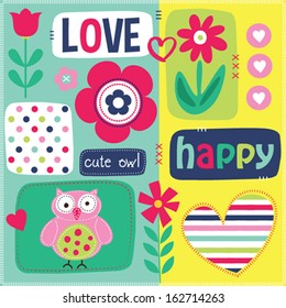 happy cute owl love vector invitation