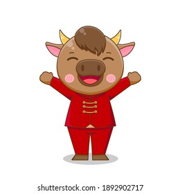 happy Cute ox. Vector illustration of chibi character isolated on white background.