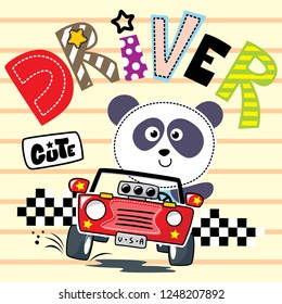 Happy cute panda driving a red car isolated on white background illustration vector