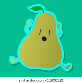 Happy Cute Pear Fruit Character