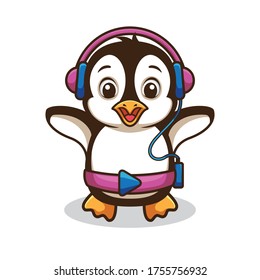 Happy Cute Penguin Playing Music