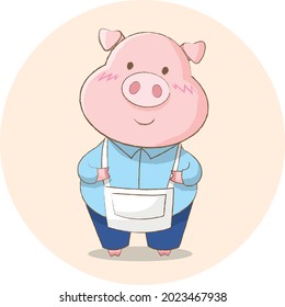 Happy and cute pig with apron 