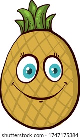 Happy cute pineapple , illustration, vector on white background