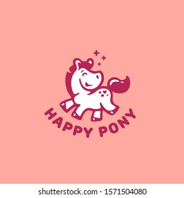 Happy cute pony logo design template. Vector illustration.