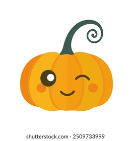 Happy cute pumpkin. Vector cartoon character in flat style isolated on white background.