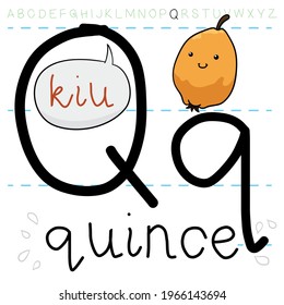 Happy and cute quince, practicing the 'Q' pronunciation and alphabet learning.