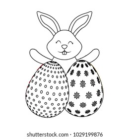 happy cute rabbit with two easter eggs decoration