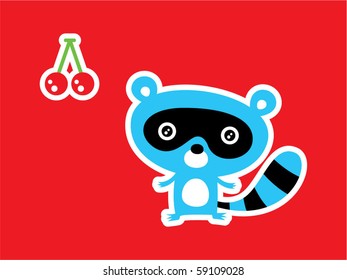 happy cute raccoon with cherry