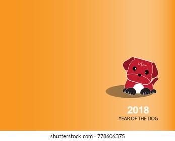 Happy cute red dog on golden background.Friendly dog with the 2018 new year placed on red.Concept of happy and joyful for 2018 Chinese new year.