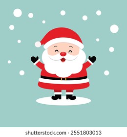 Happy Cute Santa Claus Cartoon Illustration.Fat Santa with snow background