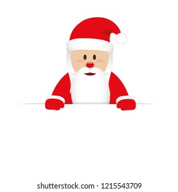 happy cute santa claus in red clothes behind white banner vector illustration EPS10