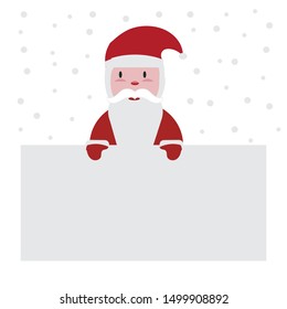 Happy cute santa claus in red clothes on blue snowy background. Vector illustration