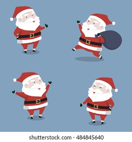 Happy cute Santa Claus's collection set for Christmas, Vector illustration. 