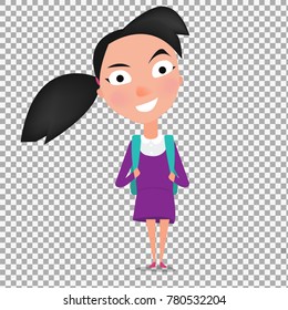 Happy and cute school child characters on transparent background. Kid joyfully jumping and laughing. Jumping kid. Vector illustration for banners invitaiton poster and website. -stock vector