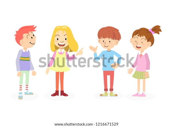 Happy Cute School Kids Talk Friends Stock Vector (Royalty Free ...