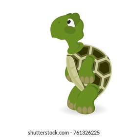 Happy cute sea turtle standing on its hind legs. Smiles. Isolated. White background