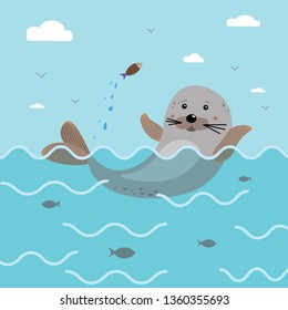 Happy Cute seal animal vector cartoon character