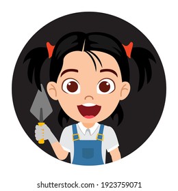 Happy cute clevere Bauarbeiterin Mädchen Avatar mit Pinsel einzeln