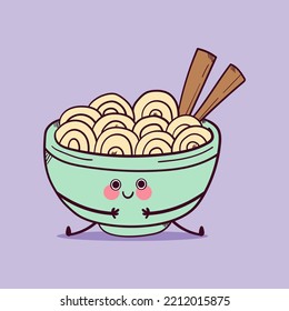 Happy Cute Smile Funny Kawaii Noodle Vector Flat Cartoon Character Illustration Mascot.