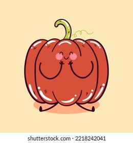 Happy cute smile funny kawaii pumpkin. Pumpkin mascot character.