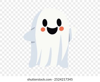 Fantasma lindo feliz de la sonrisa aislado en png o fondo transparente. Anuncio del partido de Halloween. Vector