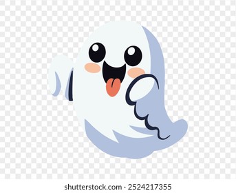 Fantasma lindo feliz de la sonrisa aislado en png o fondo transparente. Anuncio del partido de Halloween. Vector