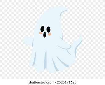 Fantasma lindo feliz de la sonrisa aislado en png o fondo transparente. Anuncio del partido de Halloween. Vector