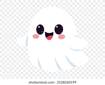 Happy cute smile ghost isolated on png or transparent background.Halloween party banner. vector