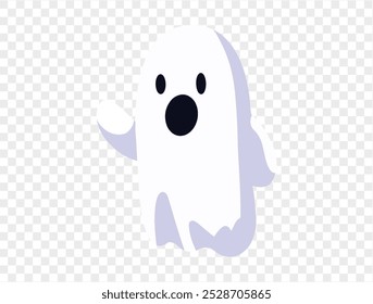 Happy cute smile ghost isolated on png or transparent background.Halloween party banner. vector
