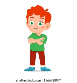 happy cute smile kid boy crossed arms vector