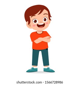 happy cute smile kid boy crossed arms vector