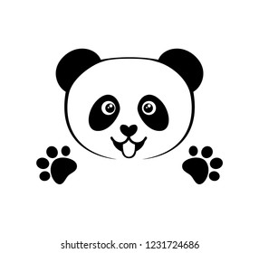 happy cute smile panda face with heart shape and waving paws nose vector illustration