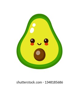 Happy cute smiling avocado face. Vector flat cartoon character illustration icon.Isolated on white background. Cute avocado character concept