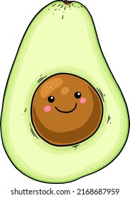 Happy cute smiling avocado face. Vector cartoon character illustration icon