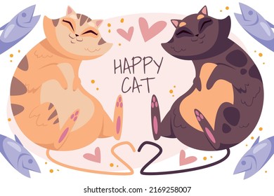 Happy cute smiling cats characters background banner poster cover illustration composition