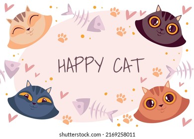 Happy cute smiling cats characters background banner poster cover illustration composition