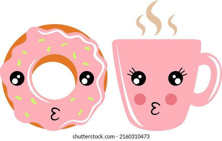 Happy cute smiling donut and cup
