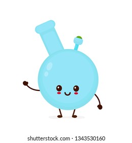 Happy cute smiling funny bong. Vector flat cartoon character illustration icon.Isolated on white background. Cute bong character,weed,marijuana,cannabis concept
