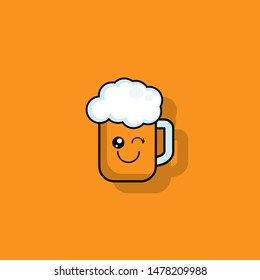 Happy cute smiling funny glass of beer. beer in comic style. vector illustration.