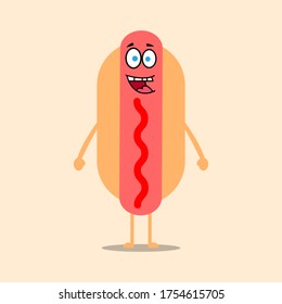 Happy cute smiling funny hot dog. Vector cartoon character illustration.