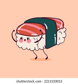 Happy cute smiling funny kawaii sushi vector flat cartoon character illustration mascot.