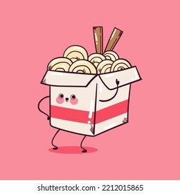 Happy Cute Smiling Funny Kawaii Noodle Vector Flat Cartoon Character Illustration Mascot.