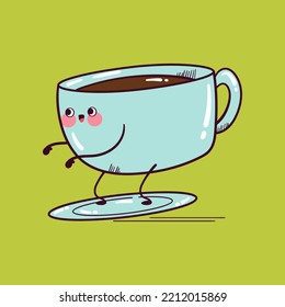 Happy cute smiling funny kawaii coffee cup vector flat cartoon character illustration mascot.