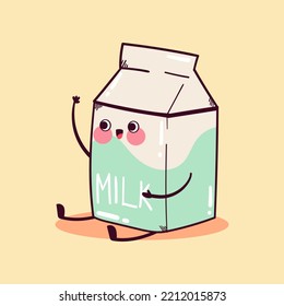 Happy cute smiling funny kawaii milk vector flat cartoon character illustration mascot.