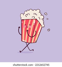 Happy Cute Smiling Funny Kawaii Popcorn Vector Flat Cartoon Character Illustration Mascot.