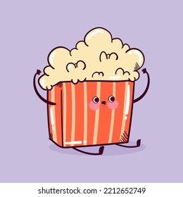 Happy Cute Smiling Funny Kawaii Popcorn Vector Flat Cartoon Character Illustration Mascot.