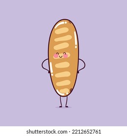 Happy cute smiling funny kawaii bread vector flat cartoon character illustration mascot.